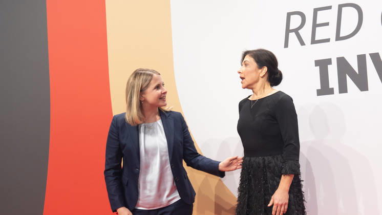 Federal Minister of Construction Verena Hubertz (SPD) with Katherina Reiche, Federal Minister for Economic Affairs and Energy (CDU), from left: Invest in Germany Summit 2026 Red Carpet for Investments Event Location: Kraftwerk Berlin, Berlin, Germany; Kraftwerk Event Location