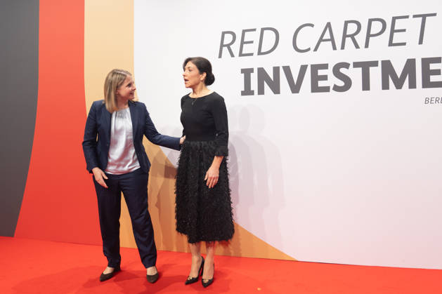 Federal Minister of Construction Verena Hubertz (SPD) with Katherina Reiche, Federal Minister for Economic Affairs and Energy (CDU), from left: Invest in Germany Summit 2026 Red Carpet for Investments Event Location: Kraftwerk Berlin, Berlin, Germany; Kraftwerk Event Location