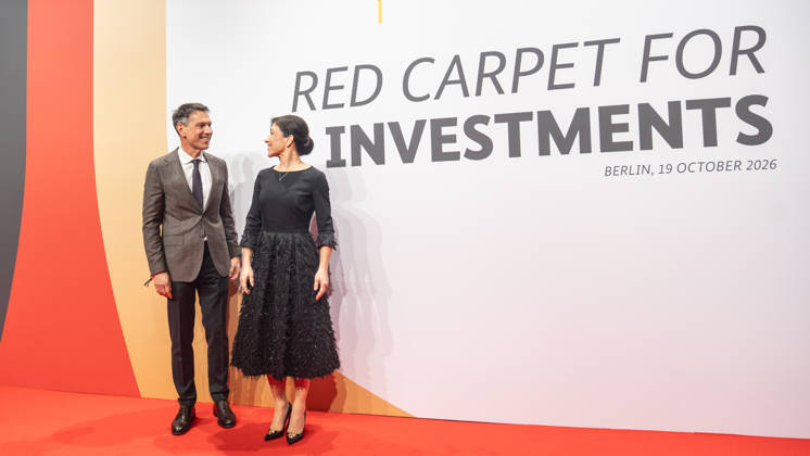 Katherina Reiche, Federal Minister for Economic Affairs and Energy, with RenÃ Obermann at the Invest in Germany Summit 2026 Red Carpet for Investments event at Kraftwerk Berlin, Berlin, Germany; Kraftwerk Berlin event venue