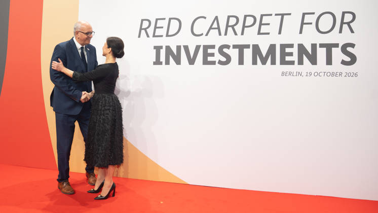 Andreas Bovenschulte, Mayor of Bremen, with Katherina Reiche, Federal Minister for Economic Affairs and Energy; Invest in Germany Summit 2026; Red Carpet for Investments; Event Location: Kraftwerk Berlin, Berlin, Germany; Kraftwerk Event Location