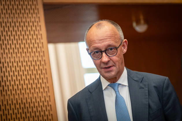 Chancellor Friedrich Merz upon his arrival at the event hall in the former State Council building of the GDR at the Invest in Germany Summit 2026 at the ESMT European School of Management and Technology Berlin, Berlin, Germany; ESMT Berlin