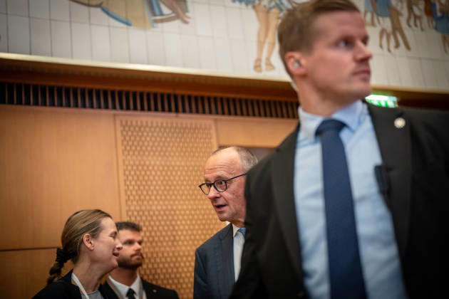 Chancellor Friedrich Merz upon his arrival at the event hall in the former State Council building of the GDR at the Invest in Germany Summit 2026 at the ESMT European School of Management and Technology Berlin, Berlin, Germany; ESMT Berlin