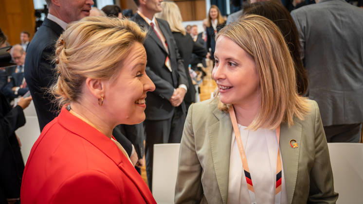 Franziska Giffey and Verena Hubertz (from left) at the Invest in Germany Summit 2026 at the ESMT European School of Management and Technology in Berlin, Berlin, Germany; ESMT Berlin