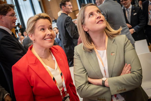 Franziska Giffey and Verena Hubertz (from left) at the Invest in Germany Summit 2026 at the ESMT European School of Management and Technology in Berlin, Berlin, Germany; ESMT Berlin