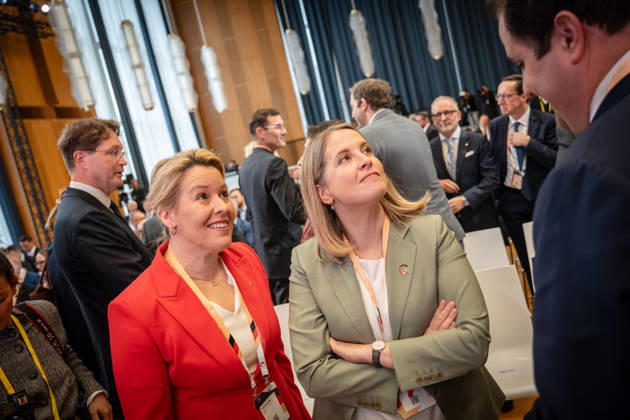 Franziska Giffey and Verena Hubertz (from left) at the Invest in Germany Summit 2026 at the ESMT European School of Management and Technology in Berlin, Berlin, Germany; ESMT Berlin