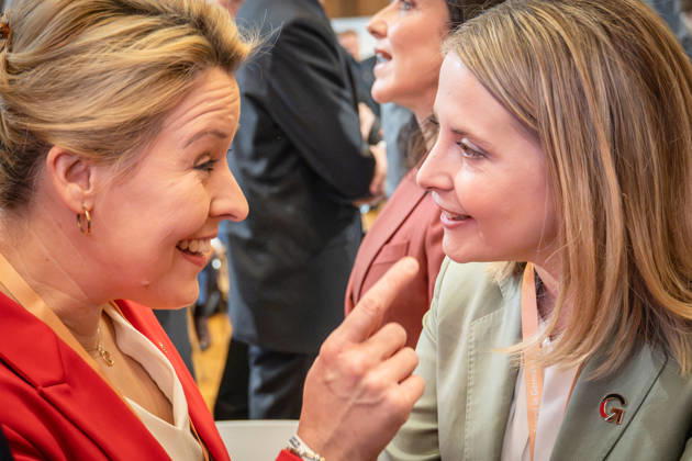 Franziska Giffey and Verena Hubertz (from left) at the Invest in Germany Summit 2026 at the ESMT European School of Management and Technology in Berlin, Berlin, Germany; ESMT Berlin