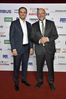 Philipp Lahm and Martin Schulz at the 2026 European Future Award ceremony at the Tipi am Kanzleramt in Berlin, October 19, 2026 Foto:xM.xBehrensx xFuturexImagex future_6050
