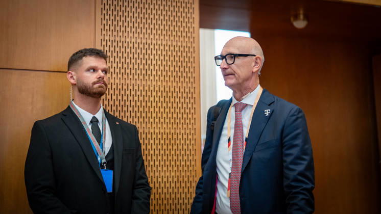 Timotheus Höttges, CEO of Deutsche Telekom AG, at the Invest in Germany Summit 2026 at the ESMT European School of Management and Technology in Berlin, Berlin, Germany; ESMT Berlin