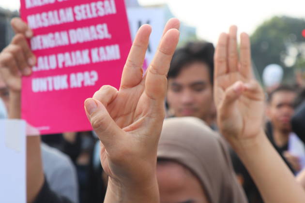 October 20, 2026, Jakarta, Central Jakarta, jakarta: Students and civil society groups stage a protest at Tugu Tani, Central Jakarta, voicing concerns over government policies, environmental issues, and social inequality. Jakarta jakarta - ZUMAp146 20261020_zap_p146_033 Copyright: xDennyxPohanx