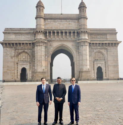 RECORD DATE NOT STATED CM Devendra Fadnavis hosts Marco Rubio and Sergio Gor at the Gateway of India Mumbai, Oct 20 (ANI): Maharashtra Chief Minister Devendra Fadnavis poses for a picture with U.S. Secretary of State Marco Rubio and U.S. Ambassador to India Sergio Gor at the Gateway of India, in Mumbai on Tuesday. (@Dev_Fadnavis X ANI Photo) Mumbai Maharashtra India Copyright: xANIx ANI_20261020284
