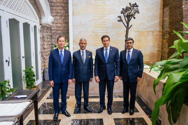 RECORD DATE NOT STATED S. Jaishankar and Marco Rubio lay wreath at the 26 11 memorial at Hotel Taj Mumbai, Oct 20 (ANI): External Affairs Minister S. Jaishankar poses for a picture with US Secretary of State, Marco Rubio, U.S. Ambassador to India Sergio Gor and Foreign Secretary Vikram Misri after laying wreath at the 26 11 memorial at Hotel Taj, in Mumbai on Tuesday. (@DrSJaishankar X ANI Photo) Mumbai Maharashtra India Copyright: xANIx ANI_20261020300