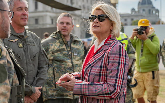 October 20, 2026 Press conference on the Austrian Armed Forces information and demonstration event on National Day 2026. The photo shows ÖVP Federal Minister of Defense Klaudia Tanner in Vienna at Heldenplatz, Vienna, Austria
