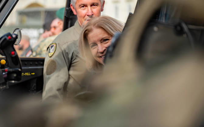 October 20, 2026 Press Conference on the Austrian Armed Forces’ Information and Demonstration Event on National Day 2026. The photo shows journalist, television host, ORF Radio Director and Interim Director General Ingrid Thurnher in the S70 Black Hawk in Vienna, at Heldenplatz, Vienna, Austria