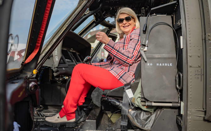 October 20, 2026 Press conference on the Austrian Armed Forces information and demonstration event on National Day 2026. The photo shows ÖVP Federal Minister of Defense Klaudia Tanner in an S70 Black Hawk helicopter at Heldenplatz in Vienna, Austria.