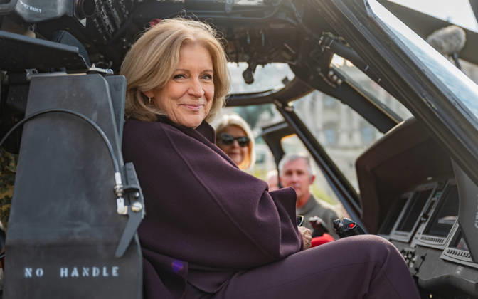 October 20, 2026 Press Conference on the Austrian Armed Forces’ Information and Demonstration Event on National Day 2026. The photo shows journalist, television host, ORF Radio Director and Interim Director General Ingrid Thurnher in the S70 Black Hawk in Vienna, at Heldenplatz, Vienna, Austria