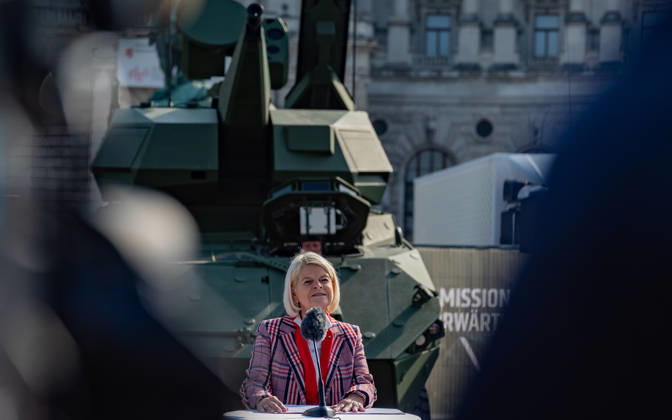 October 20, 2026 Press conference on the Austrian Armed Forces information and demonstration event on National Day 2026. The photo shows ÖVP Federal Minister of Defense Klaudia Tanner in Vienna at Heldenplatz, Vienna, Austria