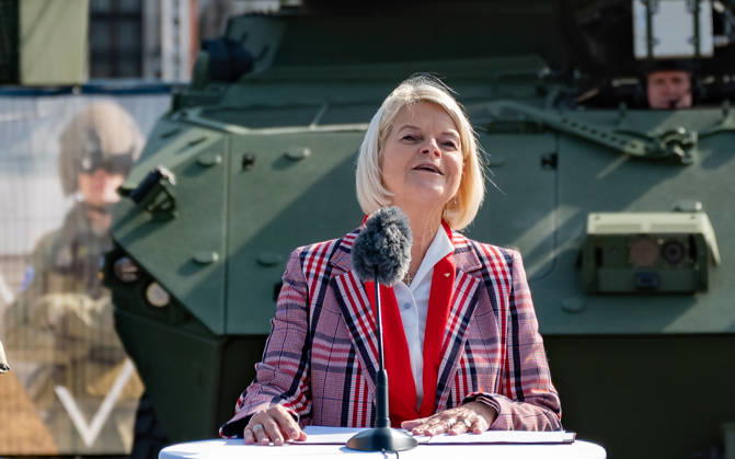 October 20, 2026 Press conference on the Austrian Armed Forces information and demonstration event on National Day 2026. The photo shows ÖVP Federal Minister of Defense Klaudia Tanner in Vienna at Heldenplatz, Vienna, Austria