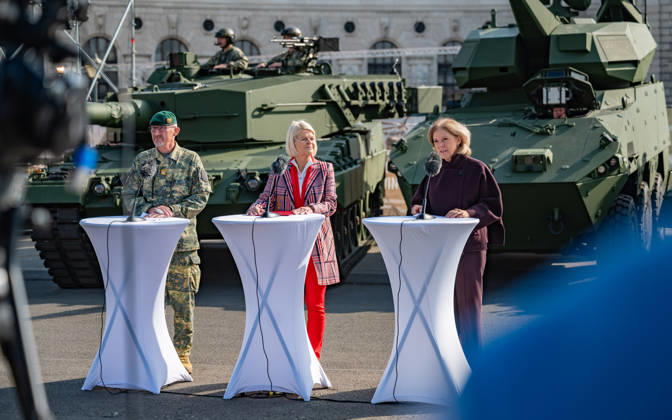 October 20, 2026 Press conference on the Austrian Armed Forces’ information and demonstration event on National Day 2026. The photo shows Vienna Military Commander Brigadier Christian Habersatter, OeVP Federal Minister of Defense Klaudia Tanner, and journalist, television host, ORF Radio Director, and interim Director General Ingrid Thurnher; Vienna, Heldenplatz, Vi