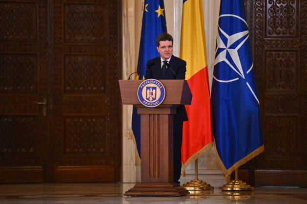 Romania s Parliament approves new Niculescu government BUCHAREST, ROMANIA - OCTOBER 20: Romanian President NIcusor Dan gives a speech at the Presidential Palace, in Bucharest, Romania, 20 October 2026. Alex Nicodim Anadolu Bucharest Romania. Editorial use only. Please get in touch for any other usage.  Copyright: x2026xAnadoluxAlexxNicodimx