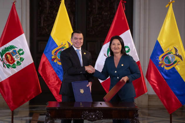 Keiko Fujimori - Daniel Noboa meeting in Peru LIMA, PERU - OCTOBER 20: Peruvian President Keiko Fujimori meets with Ecuadorian President Daniel Noboa at the Government Palace in Lima, Peru on October 20, 2026. The leaders gathered for the 17th Binational Cabinet meeting between Peru and Ecuador. Jorge Cerdan Anadolu Lima Peru. Editorial use only. Please get in touch for any other usage.  Copyright: x2026xAnadoluxJorgexCerdanx