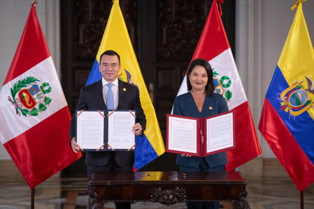 Keiko Fujimori - Daniel Noboa meeting in Peru LIMA, PERU - OCTOBER 20: Peruvian President Keiko Fujimori meets with Ecuadorian President Daniel Noboa at the Government Palace in Lima, Peru on October 20, 2026. The leaders gathered for the 17th Binational Cabinet meeting between Peru and Ecuador. Jorge Cerdan Anadolu Lima Peru. Editorial use only. Please get in touch for any other usage.  Copyright: x2026xAnadoluxJorgexCerdanx