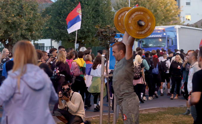 20.10.2026 Indjija(Serbia) Politics Life Pre election campaign, student list nr.3 students winning. During their walk from Novi Sad to Belgrade.