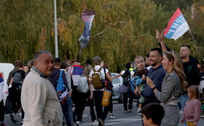 20.10.2026 Indjija(Serbia) Politics Life Pre election campaign, student list nr.3 students winning. During their walk from Novi Sad to Belgrade.