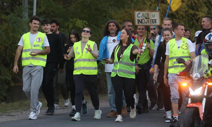 20.10.2026 Indjija(Serbia) Politics Life Pre election campaign, student list nr.3 students winning. During their walk from Novi Sad to Belgrade.