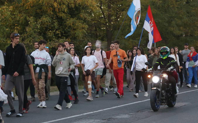 20.10.2026 Indjija(Serbia) Politics Life Pre election campaign, student list nr.3 students winning. During their walk from Novi Sad to Belgrade.