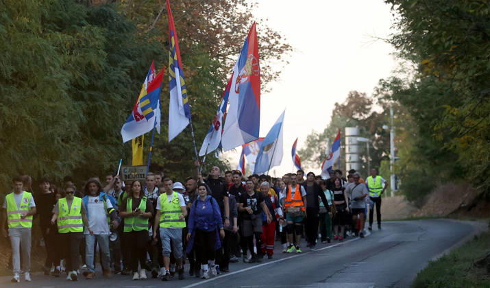 20.10.2026 Indjija(Serbia) Politics Life Pre election campaign, student list nr.3 students winning. During their walk from Novi Sad to Belgrade.