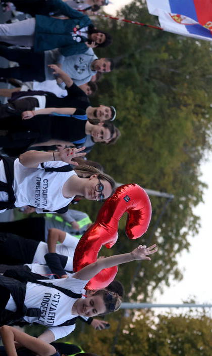 20.10.2026 Indjija(Serbia) Politics Life Pre election campaign, student list nr.3 students winning. During their walk from Novi Sad to Belgrade.