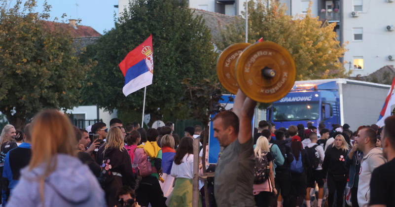 20.10.2026 Indjija(Serbia) Politics Life Pre election campaign, student list nr.3 students winning. During their walk from Novi Sad to Belgrade.