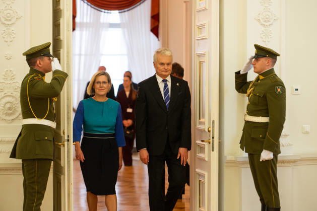 Lithuanian President Nauseda meets newly elected Estonian President Madise in Vilnius VILNIUS, LITHUANIA - OCTOBER 21: Lithuanian President Gitanas Nauseda (R) and newly elected Estonian President Ulle Madise (L) arrive for a meeting in Vilnius, Lithuania, on October 21, 2026. The meeting focuses on bilateral relations, regional security and defense, support for Ukraine, strategic infrastructure, and Lithuania s priorities for its presidency of the Council of the European Union in the first half of 2027. Yauhen Yerchak Anadolu Vilnius Lithuania. Editorial use only. Please get in touch for any other usage.  Copyright: x2026xAnadoluxYauhenxYerchakx