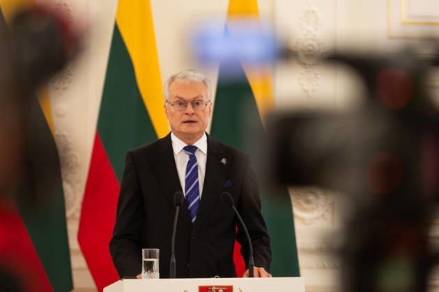 Lithuanian President Nauseda meets newly elected Estonian President Madise in Vilnius VILNIUS, LITHUANIA - OCTOBER 21: Lithuanian President Gitanas Nauseda delivers remarks during a joint press conference with newly elected Estonian President Ulle Madise (not seen) following their meeting in Vilnius, Lithuania, on October 21, 2026. The meeting focused on bilateral relations, regional security and defense, support for Ukraine, strategic infrastructure, and Lithuania s priorities for its presidency of the Council of the European Union in the first half of 2027. Yauhen Yerchak Anadolu Vilnius Lithuania. Editorial use only. Please get in touch for any other usage.  Copyright: x2026xAnadoluxYauhenxYerchakx