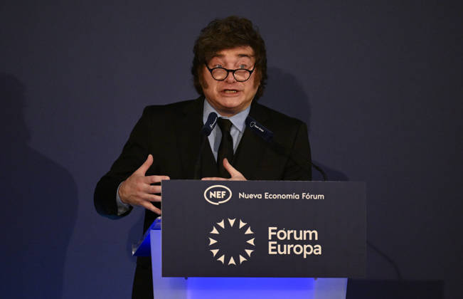 Argentine President Javier Milei attends Forum Europa event in Spain MADRID, SPAIN - OCTOBER 21: Argentine President Javier Milei delivers a speech during a session of the Forum Europa event in Madrid, Spain, on October 21, 2026. Burak Akbulut Anadolu Madrid Spain. Editorial use only. Please get in touch for any other usage.  Copyright: x2026xAnadoluxBurakxAkbulutx