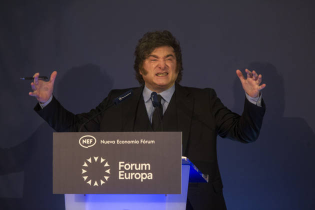 October 21, 2026, Madrid, Madrid, Spain: Javier Milei, the president of Argentina, delivers a speech during a breakfast briefing at the New Economy Forum in Madrid, as part of his visit to Spain. Madrid Spain - ZUMAs296 20261021_znp_s296_006 Copyright: xLuisxSotox