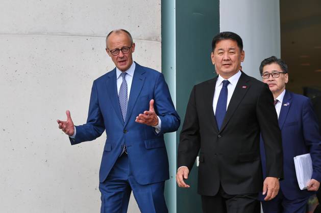Berlin, Germany, October 21, 2026; Federal Chancellery: Reception for the President of Mongolia; Federal Chancellor Friedrich Merz (CDU) and Ukhnaa Khurelsukh Copyright: xdtsxNachrichtenagenturx dts_140174