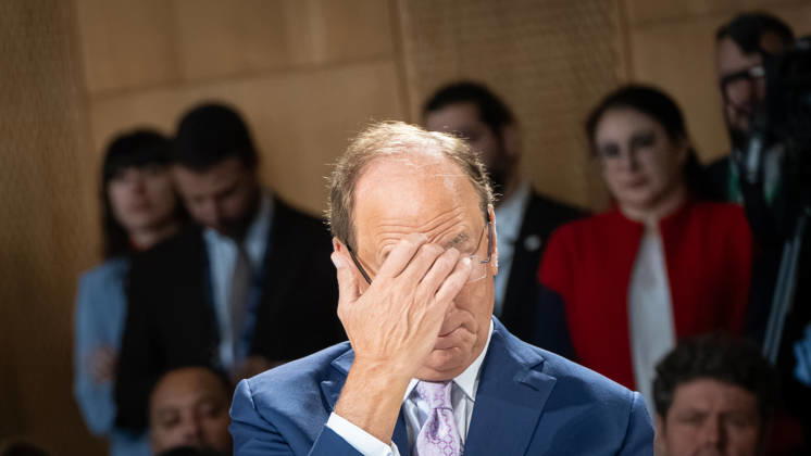 Larry Fink (Laurence Douglas Fink), CEO of BlackRock, speaks at the Berlin Global Dialogue in the former State Council building of the GDR. Berlin Global Dialogue 2026 (BGD 2026), theme: Advancing Alliances for a New Era, Berlin, Germany, ESMT