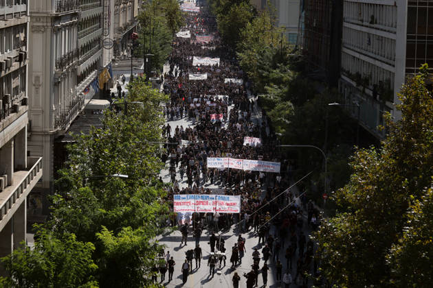 Students, teachers stage demonstration in Athens, Greece ATHENS, GREECE - OCTOBER 21: Students and teachers take part in a demonstration against the rising cost of living and demanding better working conditions and increased funding for public education in Athens, Greece, on October 21, 2026. Costas Baltas Anadolu Athens Greece. Editorial use only. Please get in touch for any other usage. Copyright: x2026xAnadoluxCostasxBaltasx