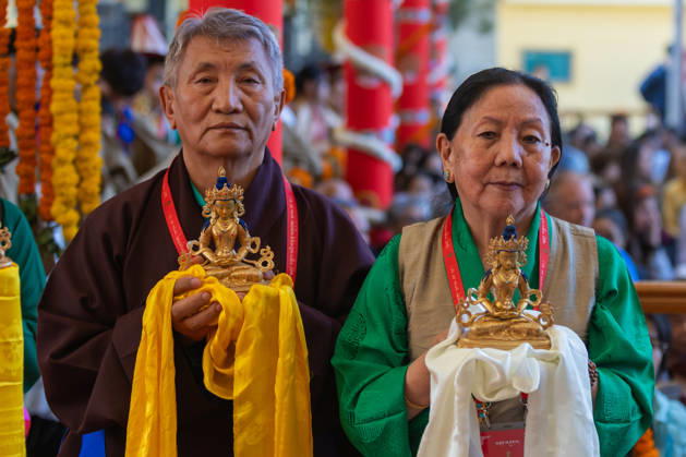October 21, 2026, Dharamshala, Himachal Pradesh, India: Exiled Tibetans standing in a queue with ceremonial offerings for Tibetan Spiritual leader the Dalai Lama during a Long Life Prayer offered to him by TIPA, Norbulingka Institute and Nepal Tibetan Lhamo Association at Tsuglakhang Temple, Mcleodganj, Dharamshala on Wednesday. Dharamshala India  - ZUMAb235 20261021_zip_b235_040 Copyright: xShaileshxBhatnagarx