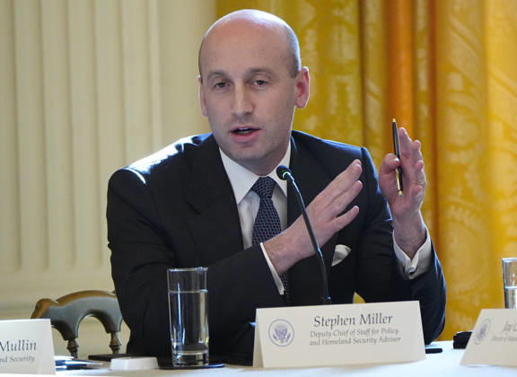 Deputy Chief of Staff Stephen Miller ?speaks during a roundtable discussion on cybercrime in the East Room of the White House in Washington, DC on Wednesday, October 21, 2026. The discussion focuses on combatting foreign-based organized crime targeting Americans online and federal seizures of fraudulent crypto and scam websites. WAP20261021917 BONNIExCASH