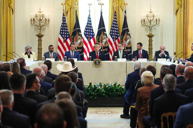 DC: Trump Roundtable on Cybercrime Against Seniors United States President Donald J Trump, center, speaks as, from left to right: White House Chief of Staff Susie Wiles, Kash Patel, Director, Federal Bureau of Investigation (FBI), US Secretary of War Pete Hegseth, US Attorney General Todd Blanche and US Secretary of Homeland Security (DHS) Markwayne Mullin, listen during a roundtable discussion on cybercrime in the East Room of the White House on October 21, 2026 in Washington, D.C. The administration is fighting back against foreign-based organized criminal organizations that exploit Americans in cyberspace and their scam centers and fraud schemes. Credit: CNP AdMedia EDITORIAL USE ONLY  Copyright: xx AdMediax admphotosthree021211
