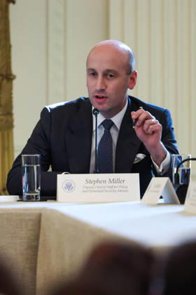 DC: Trump Roundtable on Cybercrime Against Seniors Stephen Miller, White House Deputy Chief of Staff for Policy and US Homeland Security Advisor, speaks during a roundtable discussion on cybercrime in the East Room of the White House on October 21, 2026 in Washington, D.C. The administration is fighting back against foreign-based organized criminal organizations that exploit Americans in cyberspace and their scam centers and fraud schemes. Credit: CNP AdMedia EDITORIAL USE ONLY  Copyright: xx AdMediax admphotosthree021235