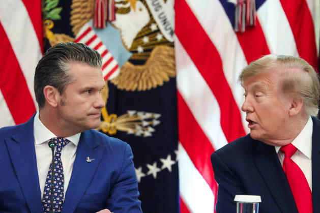 DC: Trump Roundtable on Cybercrime Against Seniors United States Secretary of War Pete Hegseth, listens as US President Donald Trump speaks during a roundtable discussion on cybercrime in the East Room of the White House on October 21, 2026 in Washington, D.C. The administration is fighting back against foreign-based organized criminal organizations that exploit Americans in cyberspace and their scam centers and fraud schemes. Credit: CNP AdMedia EDITORIAL USE ONLY  Copyright: xx AdMediax admphotosthree021216