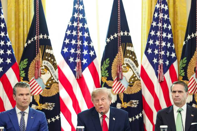 DC: Trump Roundtable on Cybercrime Against Seniors United States President Donald J Trump makes remarks as he hosts a Roundtable on Protecting American Families and Seniors from Cybercrime, in the East Room of the White House in Washington, DC, USA, on Wednesday, October 21, 2026. Credit: Ron Sachs CNP MediaPunch. 21 Oct 2026 Pictured: From left to right: United States Secretary of War Pete Hegseth, US President Donald J Trump and US Attorney General Todd Blanche, during a roundtable discussion on cybercrime in the East Room of the White House on October 21, 2026 in Washington, D.C. The administration is fighting back against foreign-based organized criminal organizations that exploit Americans in cyberspace and their scam centers and  Copyright: xThexMegaxAgencyxCNPx xMediaPunchx xMEGAx