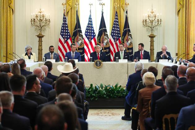 DC: Trump Roundtable on Cybercrime Against Seniors United States President Donald J Trump makes remarks as he hosts a Roundtable on Protecting American Families and Seniors from Cybercrime, in the East Room of the White House in Washington, DC, USA, on Wednesday, October 21, 2026. Credit: Ron Sachs CNP MediaPunch. 21 Oct 2026 Pictured: United States President Donald J Trump, center, speaks as, from left to right: White House Chief of Staff Susie Wiles, Kash Patel, Director, Federal Bureau of Investigation (FBI), US Secretary of War Pete Hegseth, US Attorney General Todd Blanche and US Secretary of Homeland Security (DHS) Markwayne Mullin, listen during a roundtable discussion on cybercrime in the East Room of the White House on October  Copyright: xThexMegaxAgencyxCNPx xMediaPunchx xMEGAx