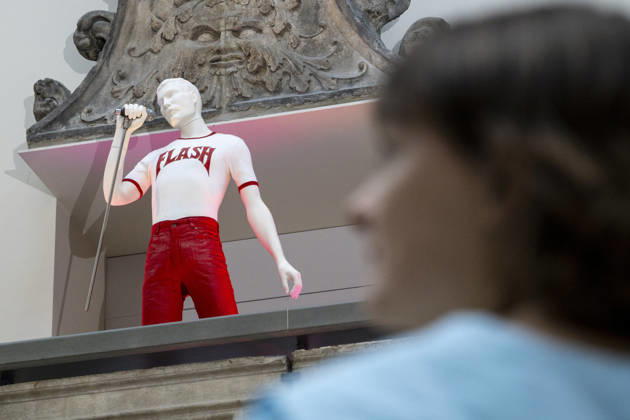 October 22, 2026, London, London, UK: LONDON, UK. ‘Flash ensemble, 1980, and half-micâ€⠢, 1980s, T-shirt customised by Freddie Mercury, at a preview of ‘Freddie Mercury Splendid Thingsâ€⠢ at the V&A, South Kensington. To mark the 80th anniversary year of Freddie Mercuryâ€⠢s birth, eight looks worn by him are displayed around the museum in a trail ,developed with Mary Austin, his former fianco e and close friend, to celebrate his career through costumes and accessories worn in some of Queenâ€⠢s most memorable music videos and performances. The show runs to 17 January 2027. London UK - ZUMAl94_ 20261022_zaf_l94_002 Copyright: xStephenxChungx