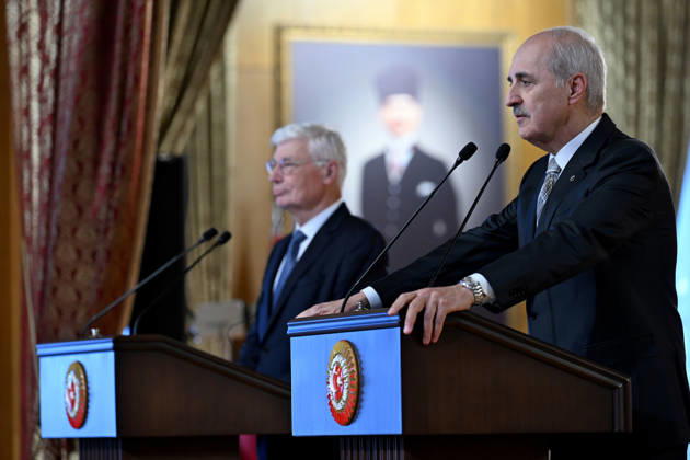 Turkish Parliament Speaker Numan Kurtulmus meets Luxembourg counterpart Claude Wiseler in Ankara ANKARA, TURKIYE - OCTOBER 22: Speaker of the Turkish Grand National Assembly (TBMM) Numan Kurtulmus (R) and President of Luxembourg s Chamber of Deputies Claude Wiseler (L) hold a joint press conference at the Turkish parliament s ceremonial hall following their meeting in Ankara, Turkiye, on October 22, 2026. Rasit Aydogan Anadolu Ankara Turkey. Editorial use only. Please get in touch for any other usage.  Copyright: x2026xAnadoluxRasitxAydoganx