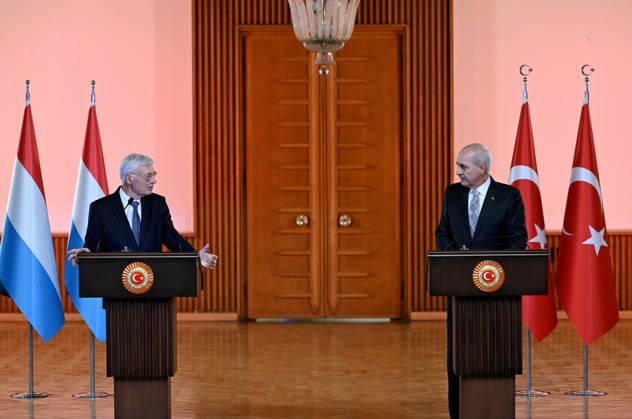 Turkish Parliament Speaker Numan Kurtulmus meets Luxembourg counterpart Claude Wiseler in Ankara ANKARA, TURKIYE - OCTOBER 22: Speaker of the Turkish Grand National Assembly (TBMM) Numan Kurtulmus (R) and President of Luxembourg s Chamber of Deputies Claude Wiseler (L) hold a joint press conference at the Turkish parliament s ceremonial hall following their meeting in Ankara, Turkiye, on October 22, 2026. Rasit Aydogan Anadolu Ankara Turkey. Editorial use only. Please get in touch for any other usage.  Copyright: x2026xAnadoluxRasitxAydoganx