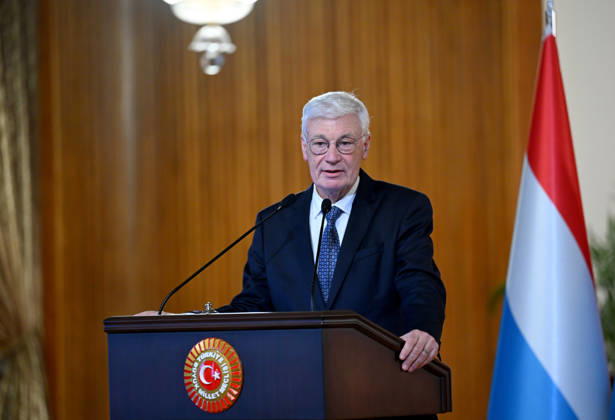 Turkish Parliament Speaker Numan Kurtulmus meets Luxembourg counterpart Claude Wiseler in Ankara ANKARA, TURKIYE - OCTOBER 22: President of Luxembourg s Chamber of Deputies Claude Wiseler speaks during a joint press conference with Speaker of the Turkish Grand National Assembly (TBMM) Numan Kurtulmus at the Turkish parliament s ceremonial hall following their meeting in Ankara, Turkiye, on October 22, 2026. Rasit Aydogan Anadolu Ankara Turkey. Editorial use only. Please get in touch for any other usage.  Copyright: x2026xAnadoluxRasitxAydoganx
